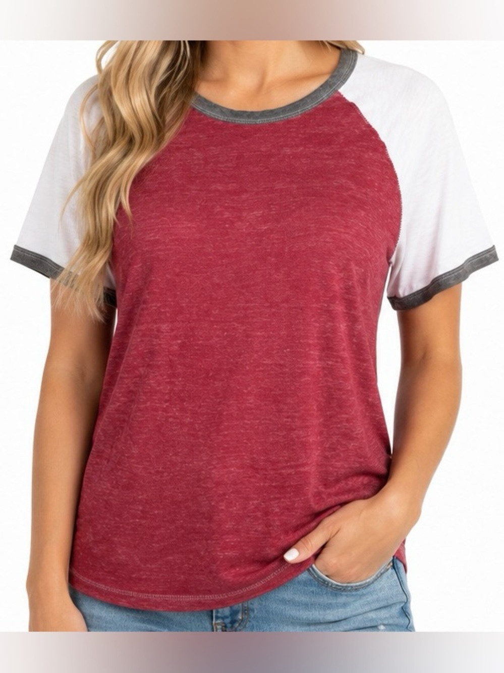 American Eagle Soft Burnout Colorblock Raglan Tee | SIZE SMALL